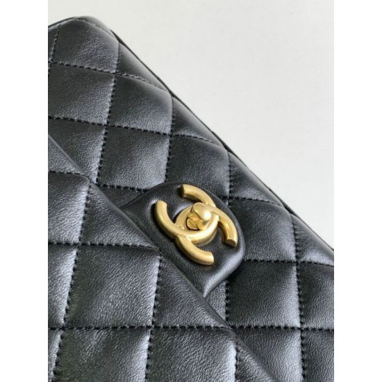 Replica Chanel Lambskin Flap Shoulder Bag Black AS3896