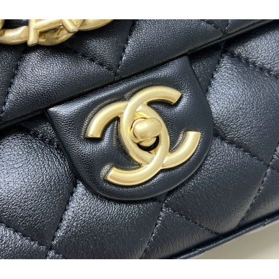 Replica Chanel Lambskin Flap Shoulder Bag Black AS3897