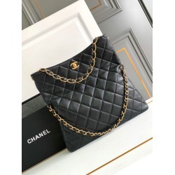 Replica Chanel Lambskin Hobo Bag Black AS4777