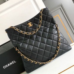 Replica Chanel Lambskin Hobo Bag Black AS4777