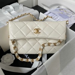 Replica Chanel Lambskin Hobo Bag White AS4754