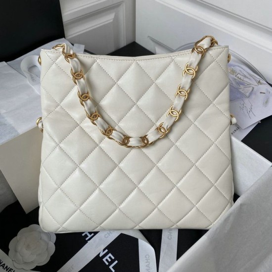 Replica Chanel Lambskin Hobo Bag White AS4754