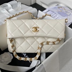 Replica Chanel Lambskin Hobo Bag White AS4754