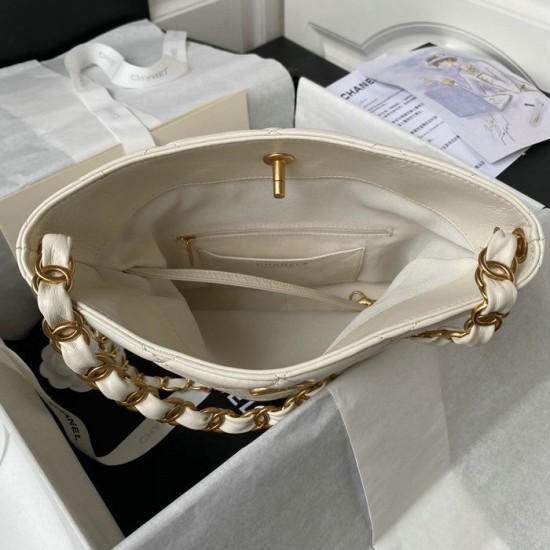 Replica Chanel Lambskin Hobo Bag White AS4754
