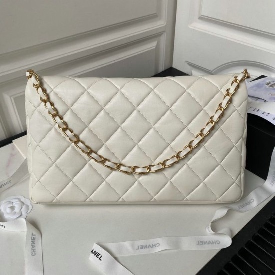 Replica Chanel Lambskin Hobo Bag White AS4777