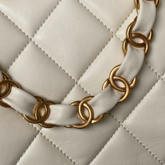 Replica Chanel Lambskin Hobo Bag White AS4777