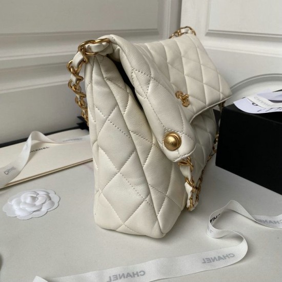 Replica Chanel Lambskin Hobo Bag White AS4777