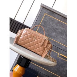 Fake Chanel Lambskin Vanity Case AS5222 Camel Replica