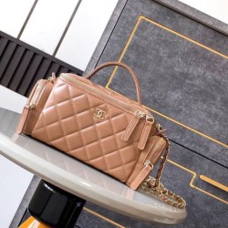 Fake Chanel Lambskin Vanity Case AS5222 Camel Replica