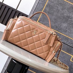 Fake Chanel Lambskin Vanity Case AS5222 Camel Replica