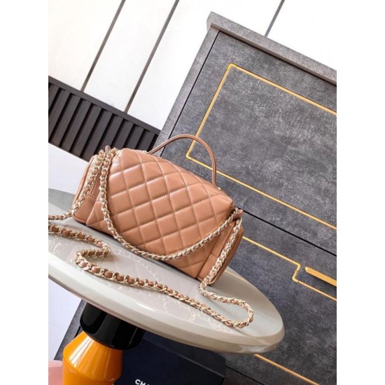 Fake Chanel Lambskin Vanity Case AS5222 Camel Replica