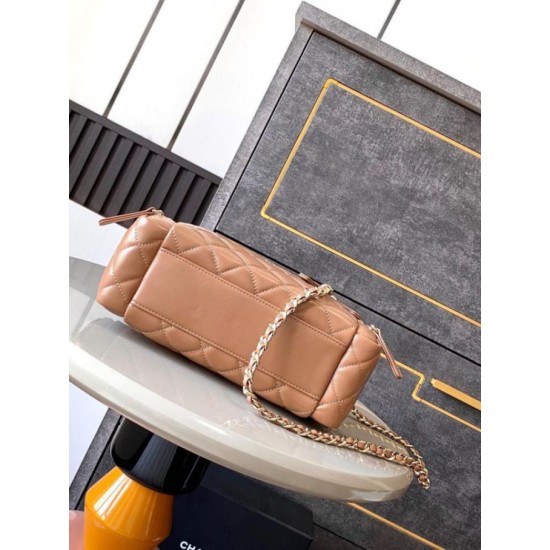 Fake Chanel Lambskin Vanity Case AS5222 Camel Replica