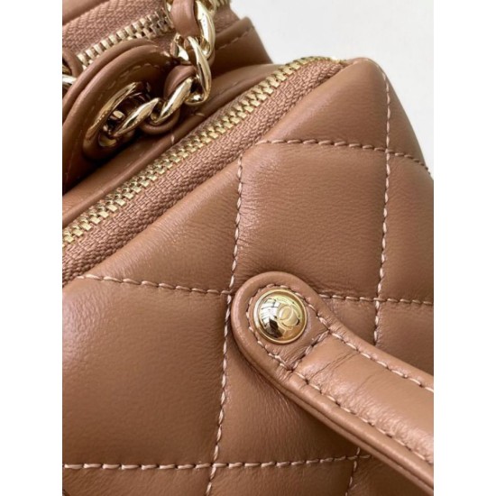 Fake Chanel Lambskin Vanity Case AS5222 Camel Replica