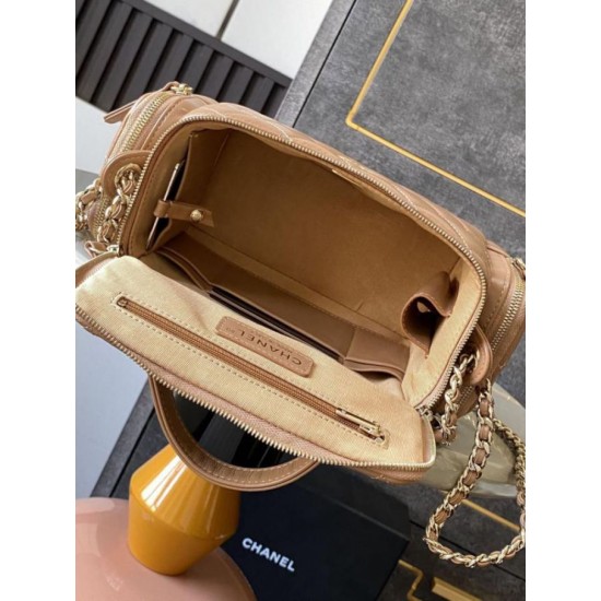 Fake Chanel Lambskin Vanity Case AS5222 Camel Replica