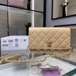 Replica Chanel Lambskin WOC Chain Wallet AP1450 Beige