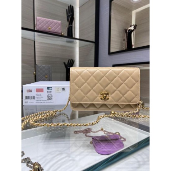 Replica Chanel Lambskin WOC Chain Wallet AP1450 Beige