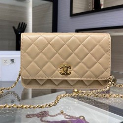 Replica Chanel Lambskin WOC Chain Wallet AP1450 Beige