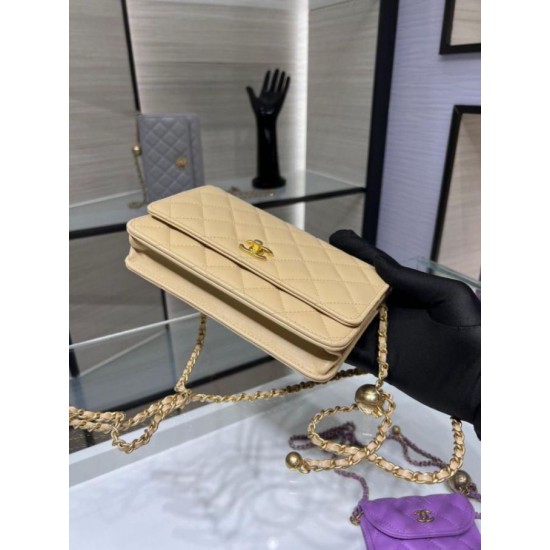 Replica Chanel Lambskin WOC Chain Wallet AP1450 Beige