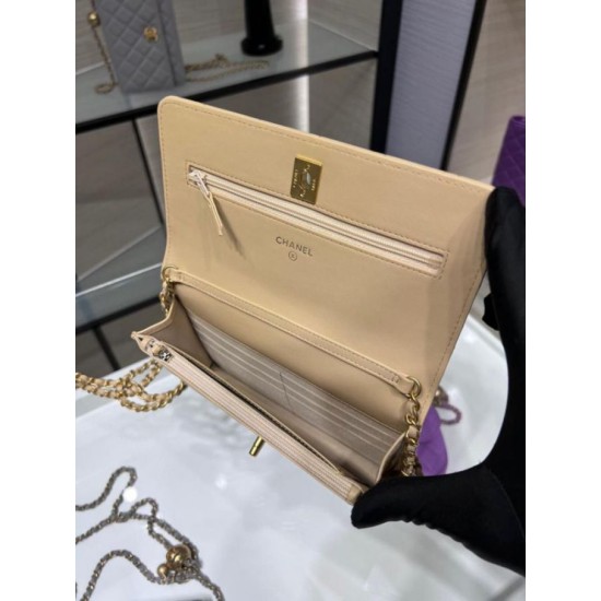 Replica Chanel Lambskin WOC Chain Wallet AP1450 Beige