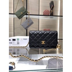 Fake Chanel Lambskin WOC Chain Wallet AP1450 Black Replica
