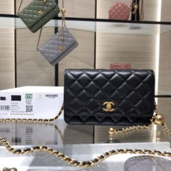 Fake Chanel Lambskin WOC Chain Wallet AP1450 Black Replica
