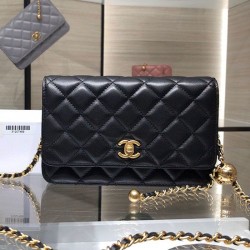Fake Chanel Lambskin WOC Chain Wallet AP1450 Black Replica