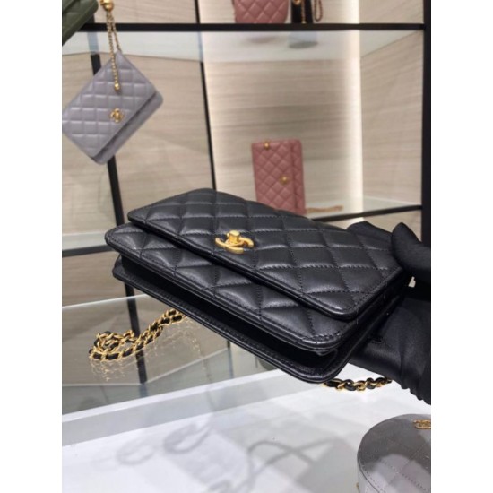 Fake Chanel Lambskin WOC Chain Wallet AP1450 Black Replica