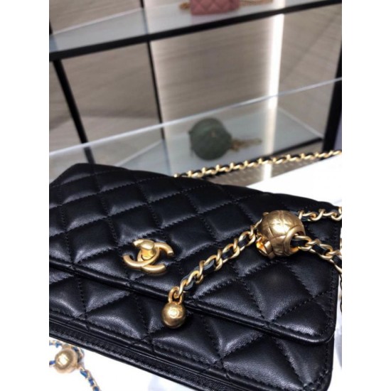 Fake Chanel Lambskin WOC Chain Wallet AP1450 Black Replica