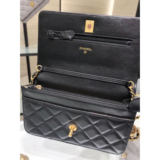 Fake Chanel Lambskin WOC Chain Wallet AP1450 Black Replica