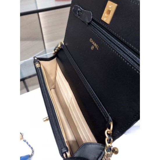 Fake Chanel Lambskin WOC Chain Wallet AP1450 Black Replica