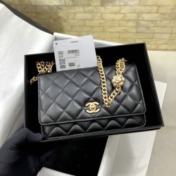 Fake Chanel Lambskin WOC Wallet Black AP3297 Replica