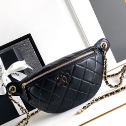 Replica Chanel Lambskin Waist Bag Black AS4113