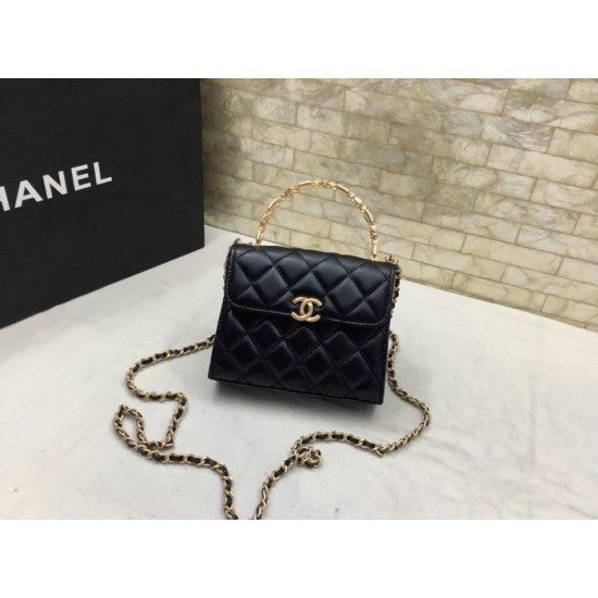 Replica Chanel Mini Handle Clutch With Chain Black AP2945