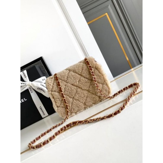 Fake Chanel Shearling Lambskin Mini Flap Bag AS5148 Beige Replica
