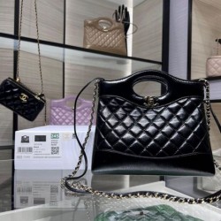 Replica Chanel Shiny Lambskin 31 Mini Shopping Bag AS4133 Black