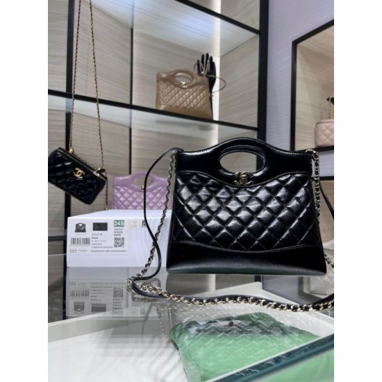 Replica Chanel Shiny Lambskin 31 Mini Shopping Bag AS4133 Black