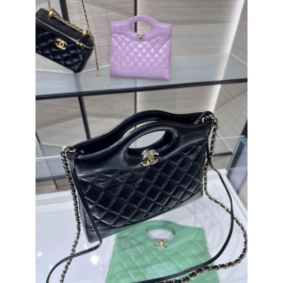 Replica Chanel Shiny Lambskin 31 Mini Shopping Bag AS4133 Black