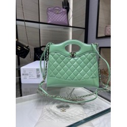 Fake Chanel Shiny Lambskin 31 Mini Shopping Bag AS4133 Green Replica