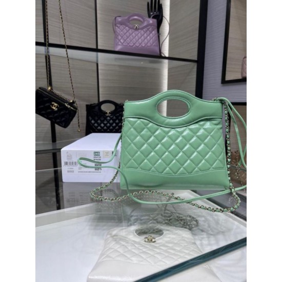 Fake Chanel Shiny Lambskin 31 Mini Shopping Bag AS4133 Green Replica