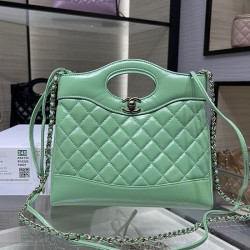Fake Chanel Shiny Lambskin 31 Mini Shopping Bag AS4133 Green Replica