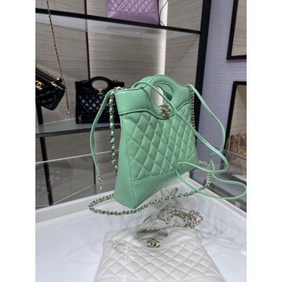 Fake Chanel Shiny Lambskin 31 Mini Shopping Bag AS4133 Green Replica