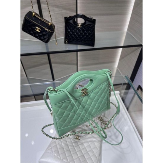 Fake Chanel Shiny Lambskin 31 Mini Shopping Bag AS4133 Green Replica