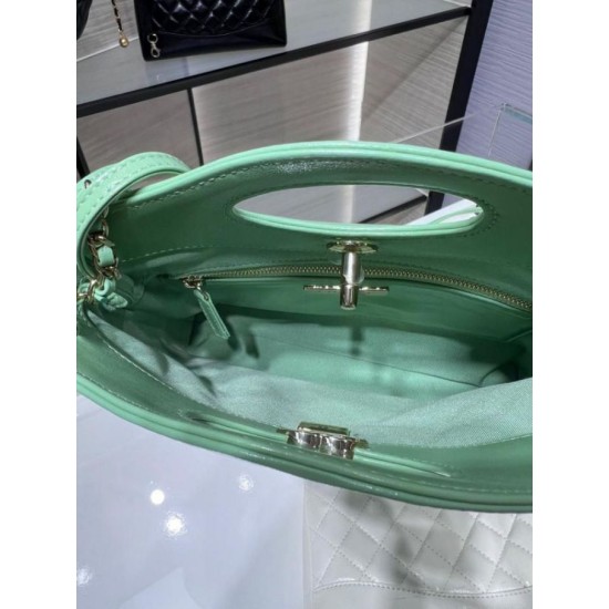 Fake Chanel Shiny Lambskin 31 Mini Shopping Bag AS4133 Green Replica