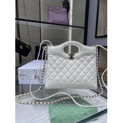 Replica Chanel Shiny Lambskin 31 Mini Shopping Bag AS4133 White