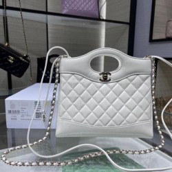 Replica Chanel Shiny Lambskin 31 Mini Shopping Bag AS4133 White