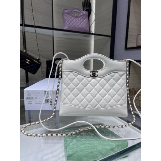 Replica Chanel Shiny Lambskin 31 Mini Shopping Bag AS4133 White
