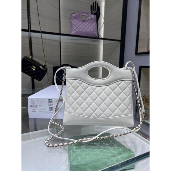 Replica Chanel Shiny Lambskin 31 Mini Shopping Bag AS4133 White