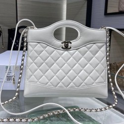 Replica Chanel Shiny Lambskin 31 Mini Shopping Bag AS4133 White