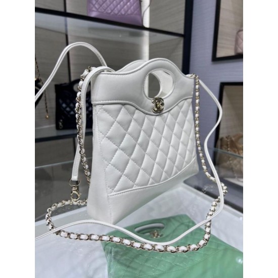 Replica Chanel Shiny Lambskin 31 Mini Shopping Bag AS4133 White