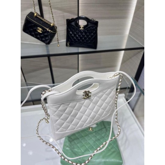 Replica Chanel Shiny Lambskin 31 Mini Shopping Bag AS4133 White